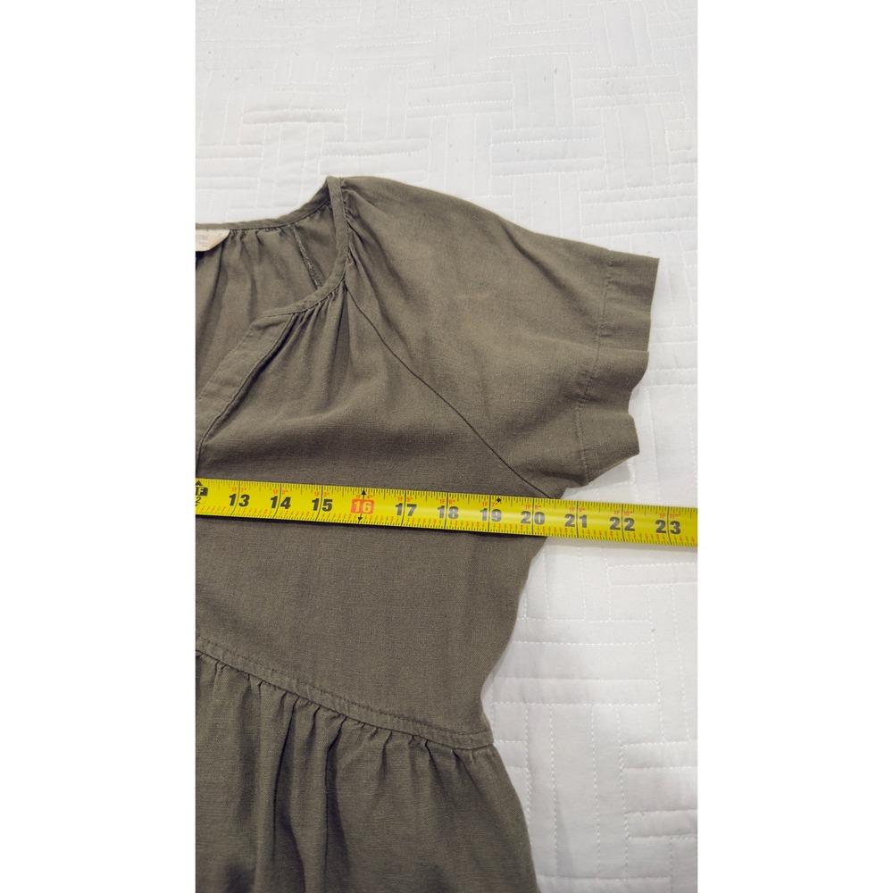 Universal Thread Olive Green Linen Blend Babydoll Dress V-Neck Pockets Size M - Picture 8 of 8